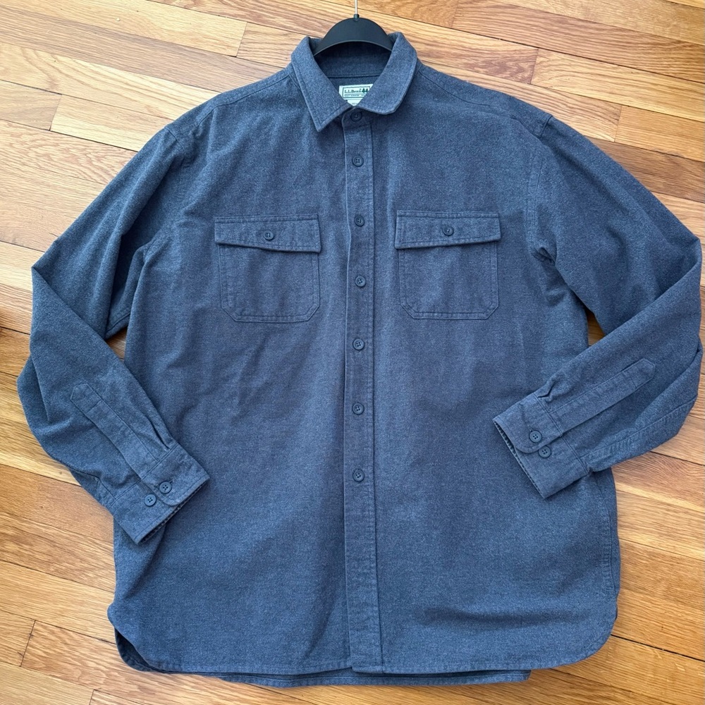 LLBean Men’s XL-REG Charcoal Grey Cotton Chamois Shirt w/Button Flap Pockets